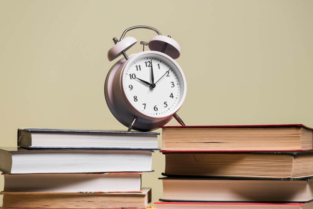 clock on books