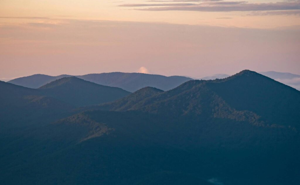 the blue ridge mountains at sunset