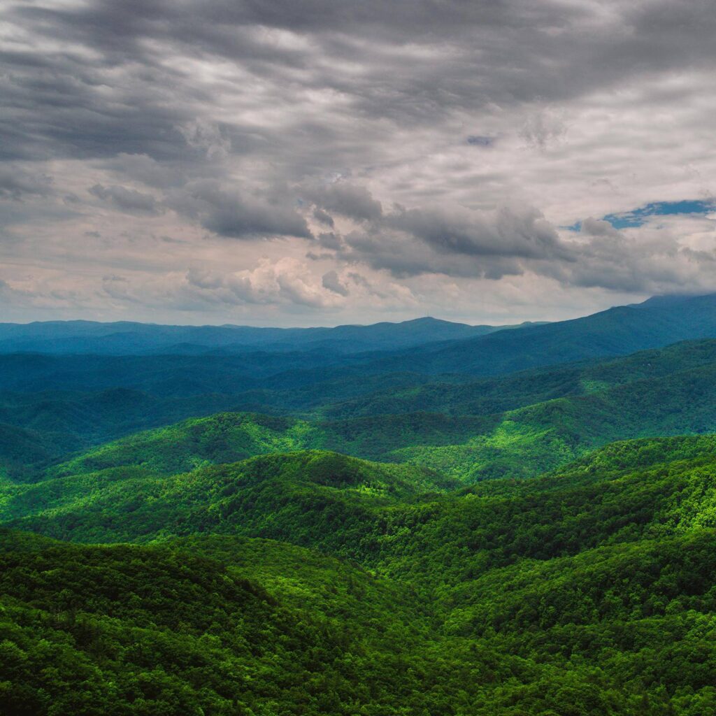 The blue ridge mountains with dappled sunshine